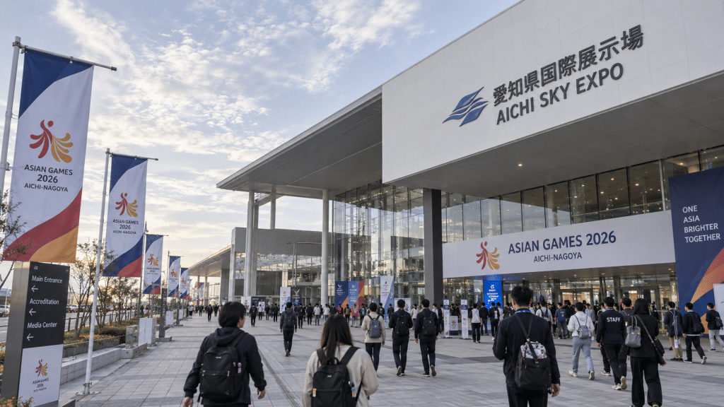Fasilitas gedung Aichi Sky Expo lokasi penyelenggaraan kompetisi MLBB Asian Games 2026.